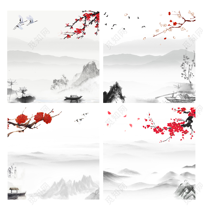 浅色中国风风格水墨山水活动背景促销主图直通车