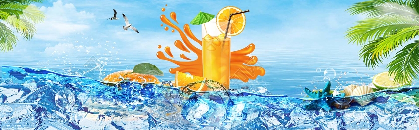 清爽夏天海边banner海报背景淘宝电商模板