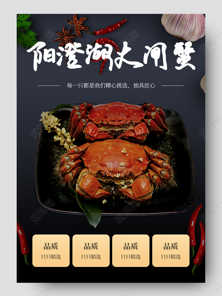 黑色时尚简约阳澄湖大闸蟹大闸蟹电商淘宝详情
