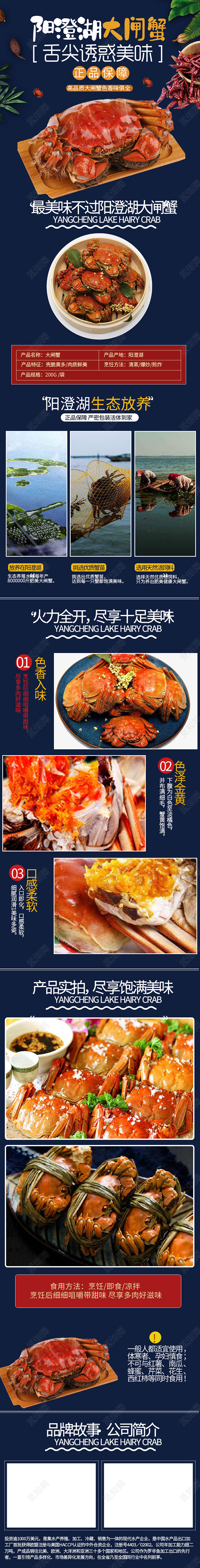 电商淘宝简约色美味大闸蟹鲜美螃蟹海鲜水产类通用详情页