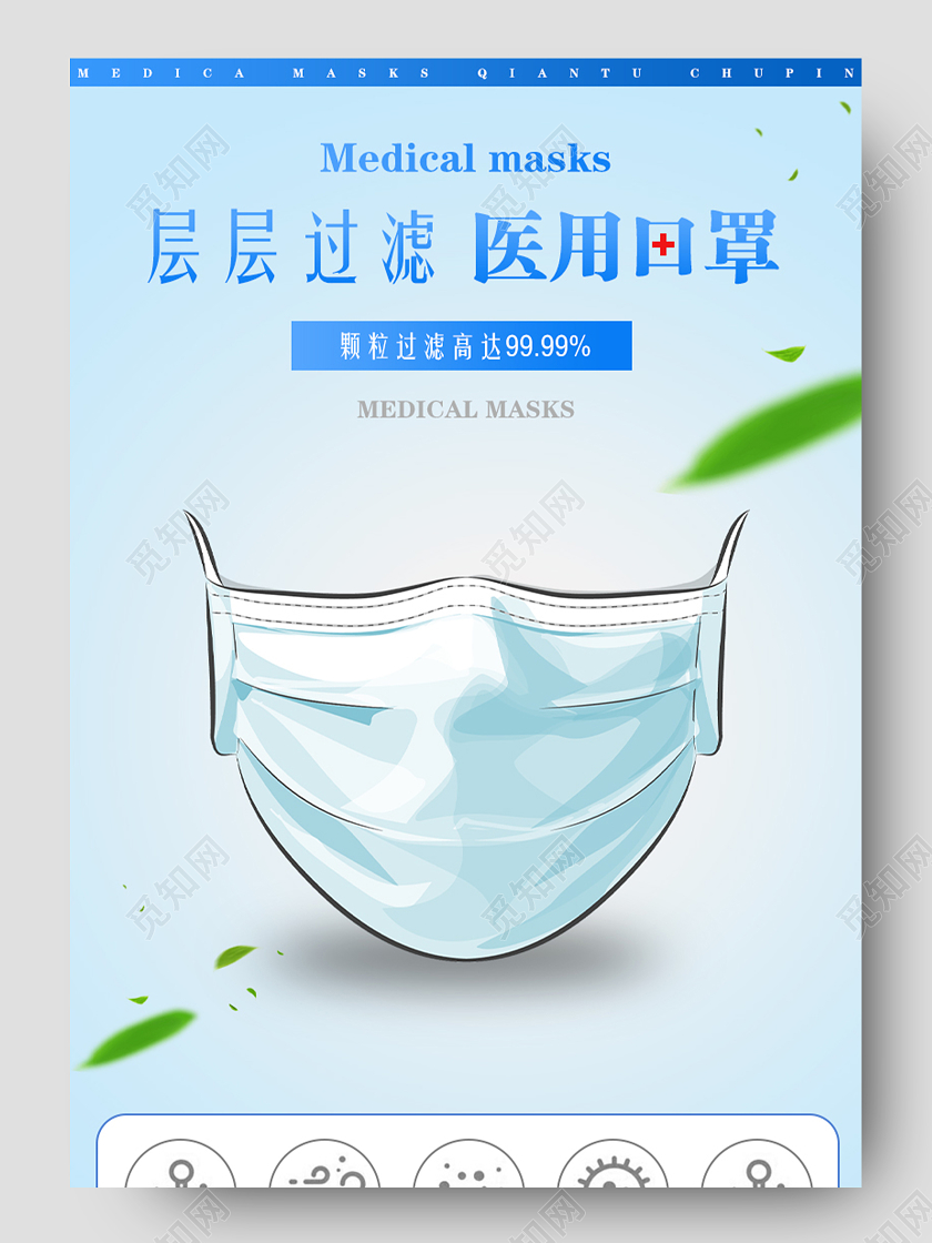 蓝色简约风格层层过滤医用口罩促销淘宝电商详情页口罩详情页
