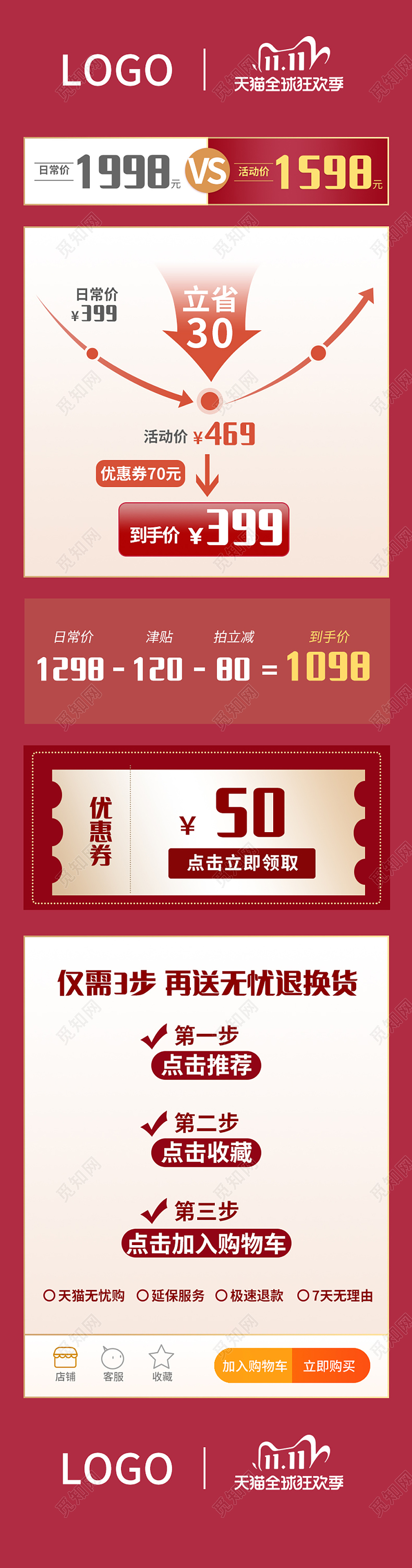 红色简约双十一狂欢价格曲线详情页双十一双11关联页详情页