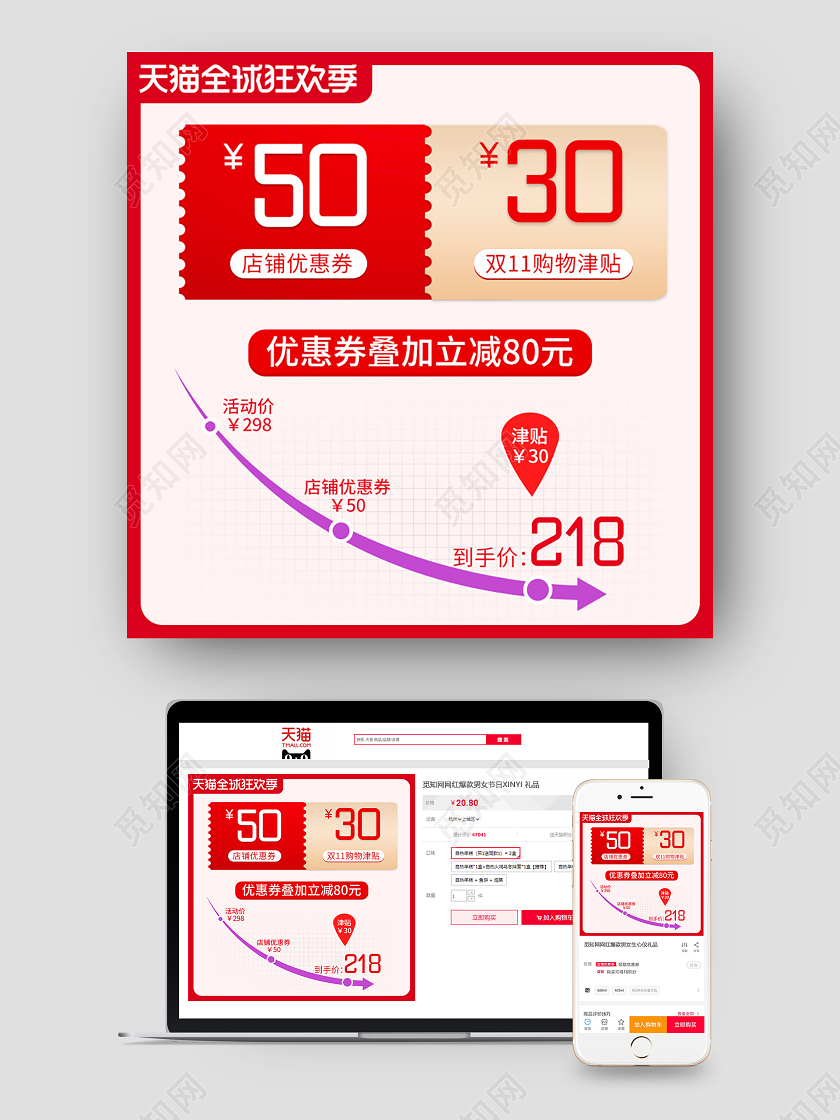 红色高端大气双十一价格曲线淘宝电商主图直通车双十一十二价格曲线主图