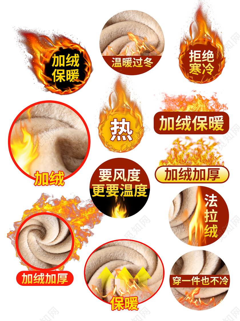 加绒保暖火焰促销标签冬季电商服装内里角标加绒加厚标签