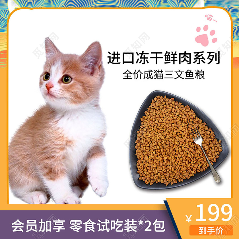 黄色萌系进口鲜肉冻干鲜肉促销主图宠物主图