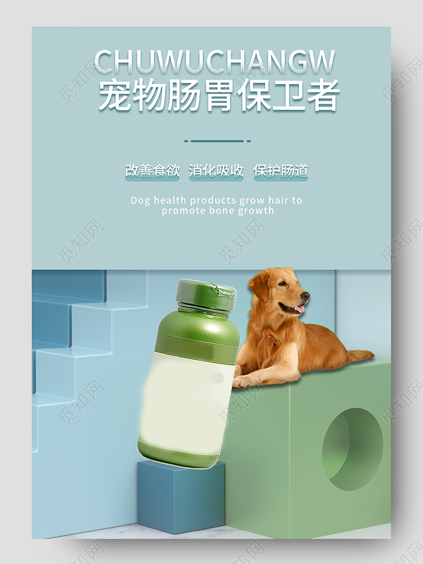 蓝色清新简约宠物肠胃保卫者钙片宠物详情页
