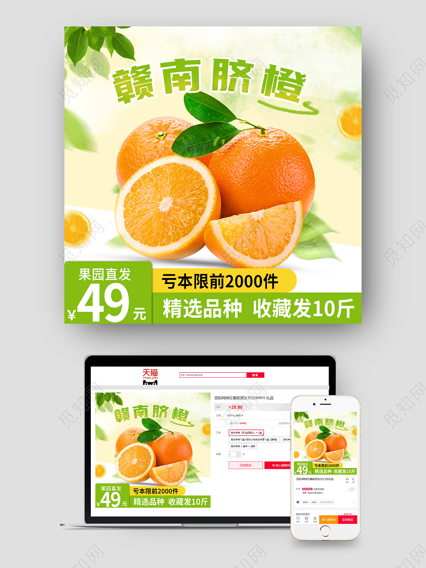 浅绿色简约赣南脐橙淘宝主图直通车图
