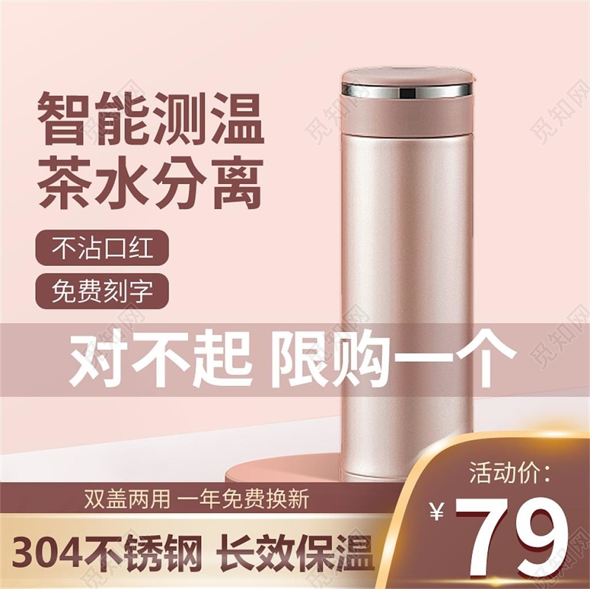 粉色立体智能测温茶水分离宝贝主图电商图片