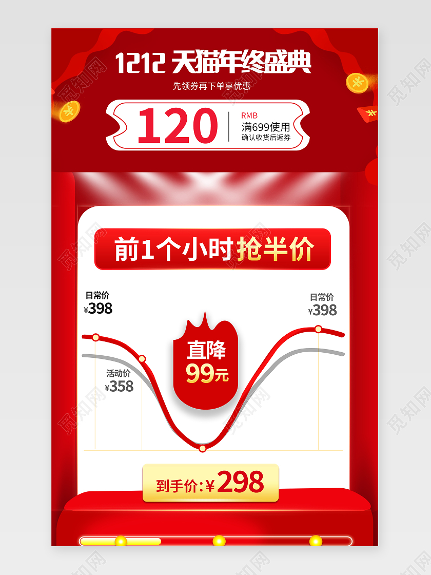 红色立体简约大气双12年终盛典关联页双十二双12