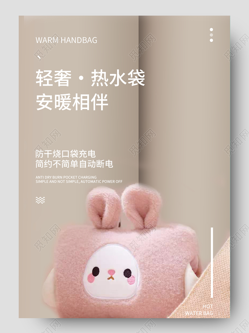 棕色简约大气轻奢热水袋暖手宝暖手宝详情页冬天冬季