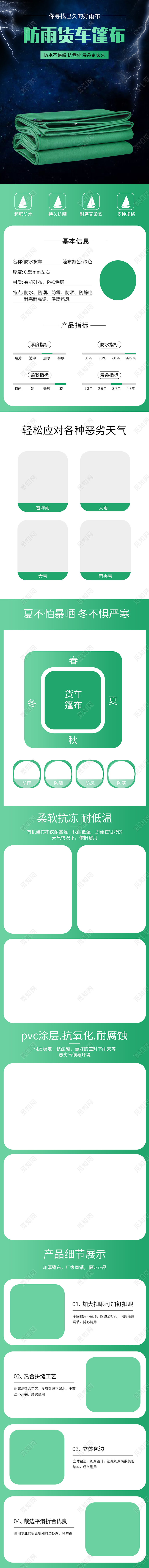 绿色简约防雨货车轮船篷布雨布汽车详情页