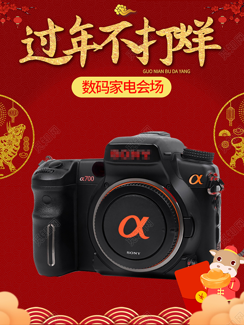 红色简约年货大集年货节数码相机促销过年不打烊主图