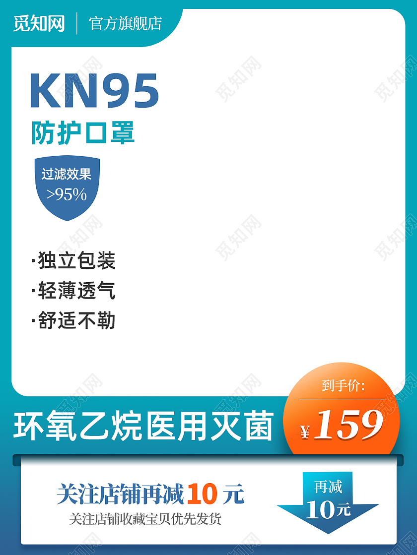 医疗口罩蓝色简约KN95防护口罩主图直通车过年不打烊口罩主图