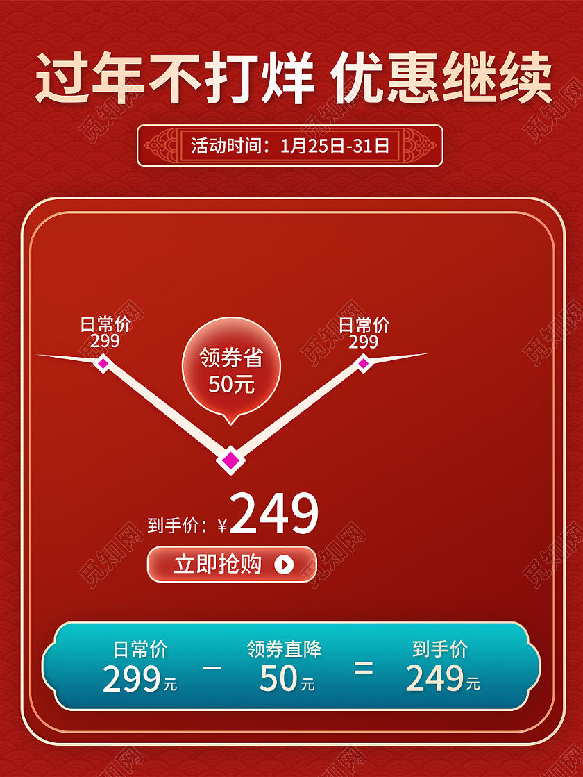 红色简约过年不打烊价格曲线主图直通车
