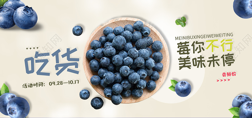 蓝白色简约梅你不行美味未停吃货节banner