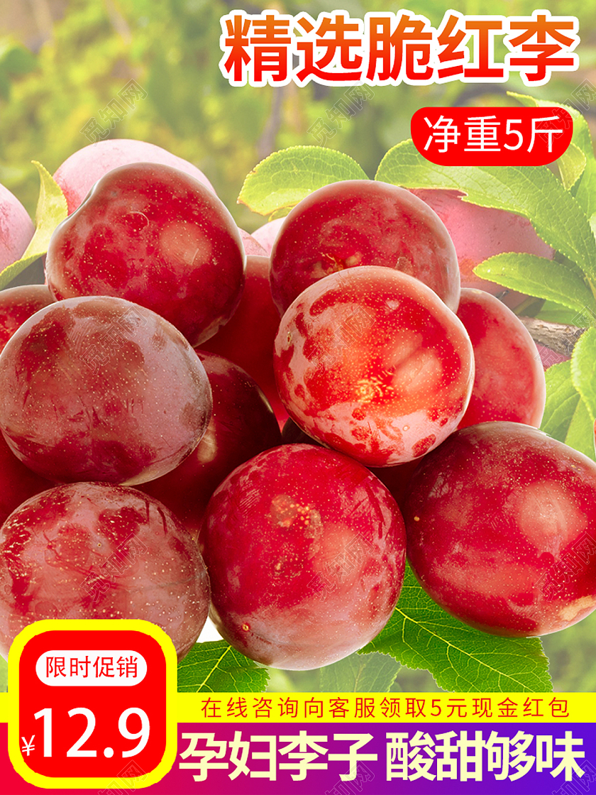 李子红黄简约大气风格精选脆红李水果直通车电商模板