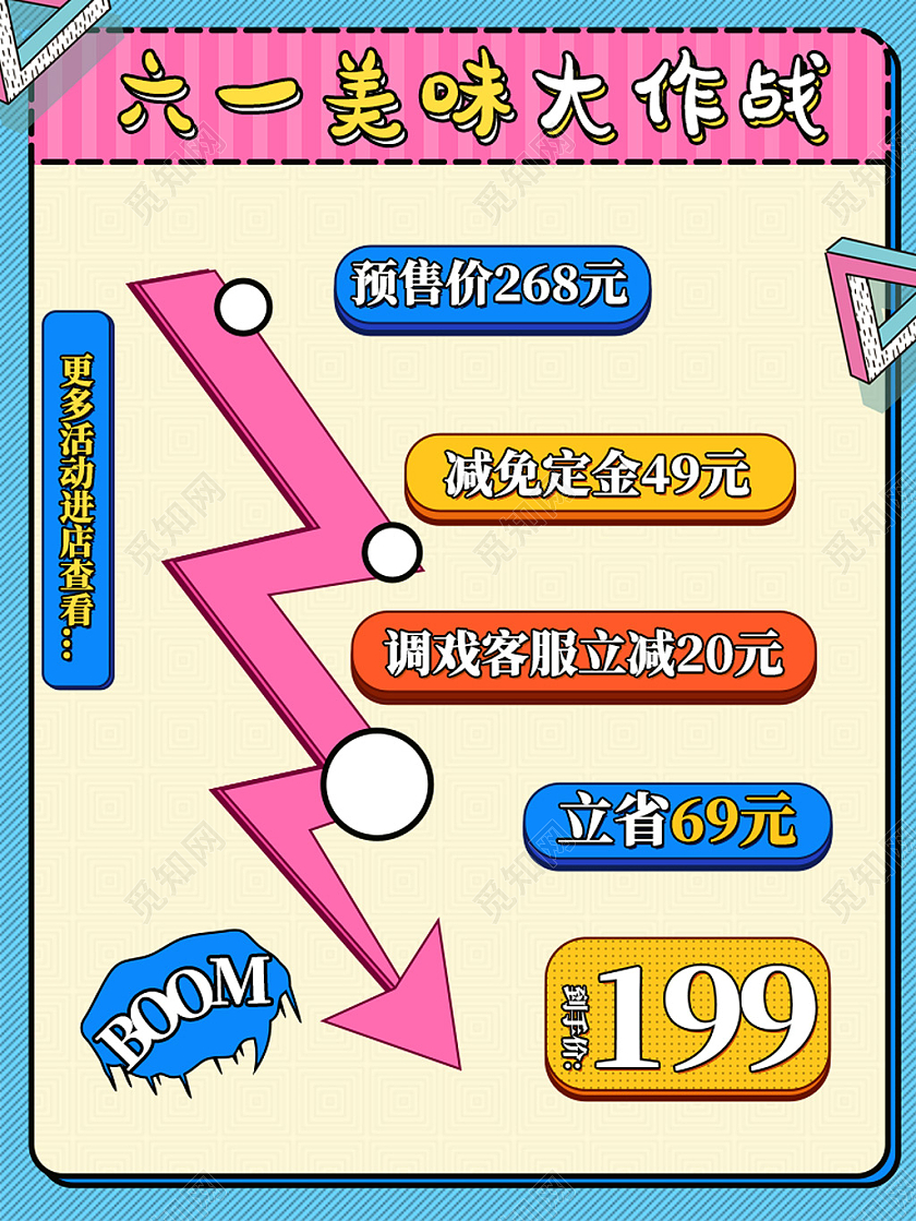粉色孟菲斯图形六一美味大作战儿童节零食61六一儿童节主图直通车