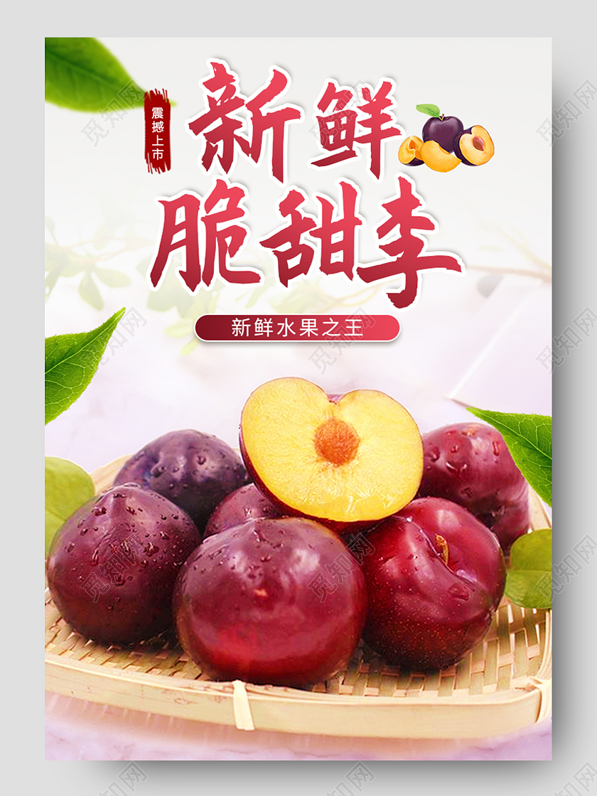 红色简约新鲜脆甜李子水果李子详情页