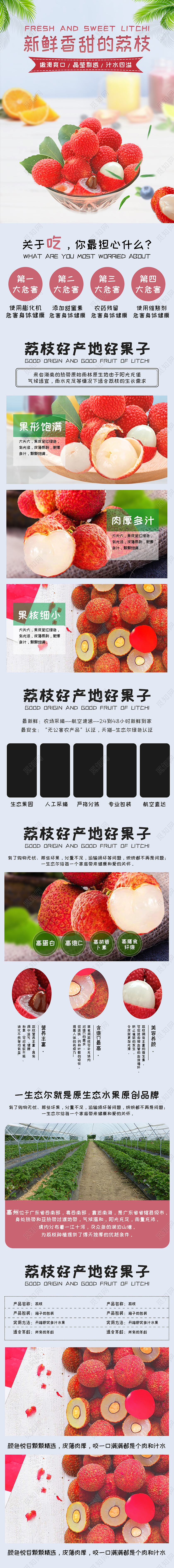 红色缤纷新鲜香甜的荔枝水果荔枝妃子笑详情页