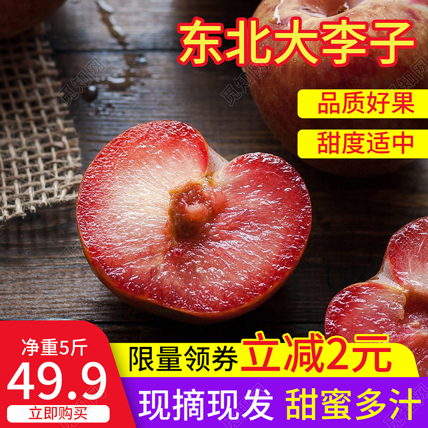 红色简约风东北大李子水果李子主图直通车