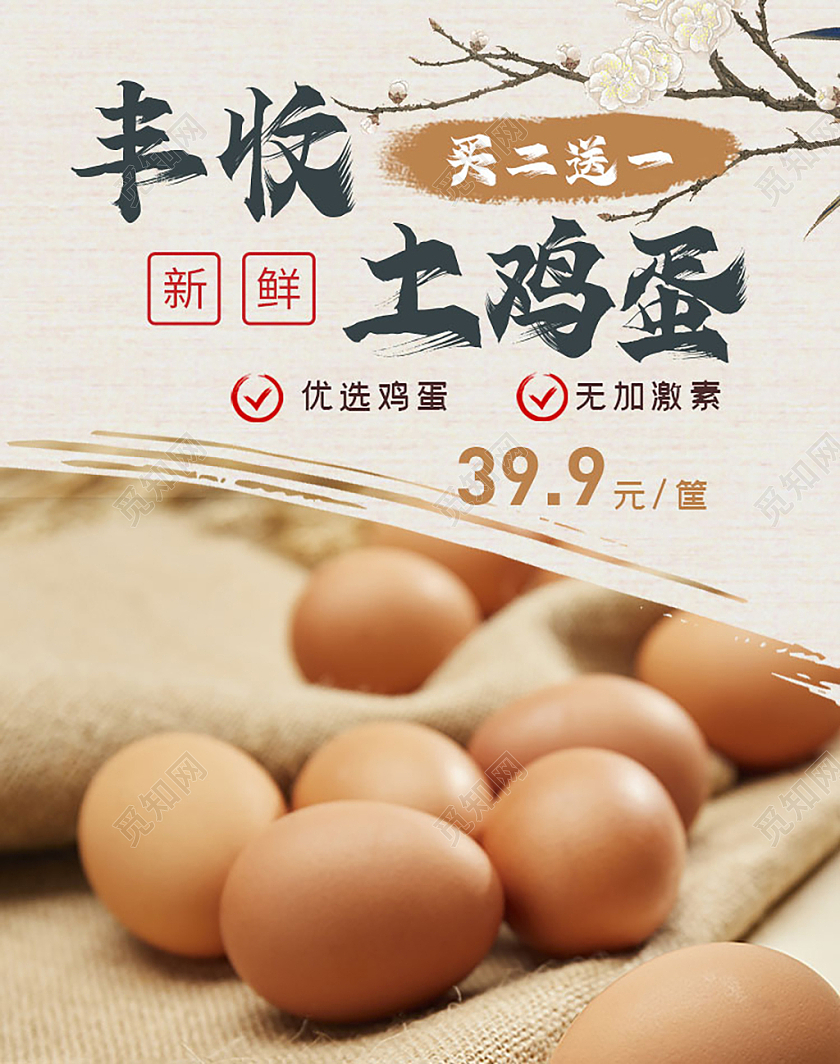 土黄色淳朴复古风丰收新鲜土鸡蛋生鲜土鸡蛋海报banner