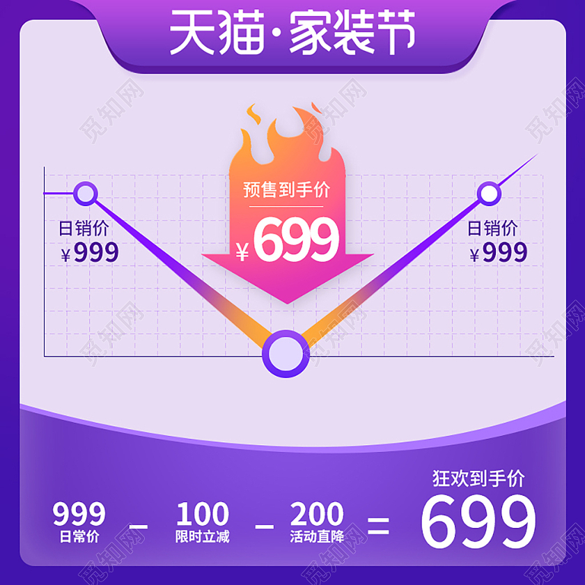 紫色简约天猫家装节大促主图直通车