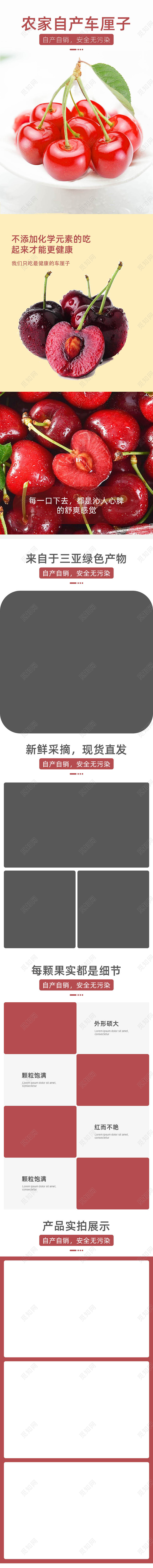 简约背景夏季自产农家车厘子水果详情页