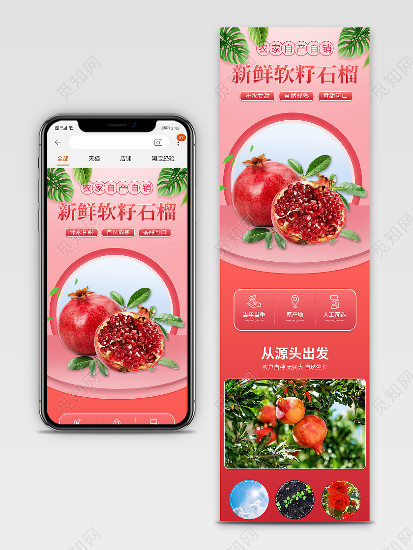 粉红色夏季新鲜大个多汁甜美石榴水果详情页
