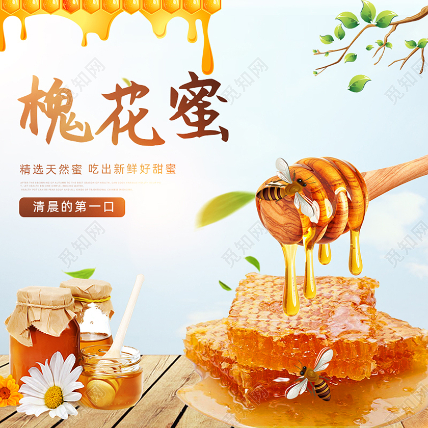 黄色大气电商商品蜂蜜槐花蜜食品蜂蜜主图直通车