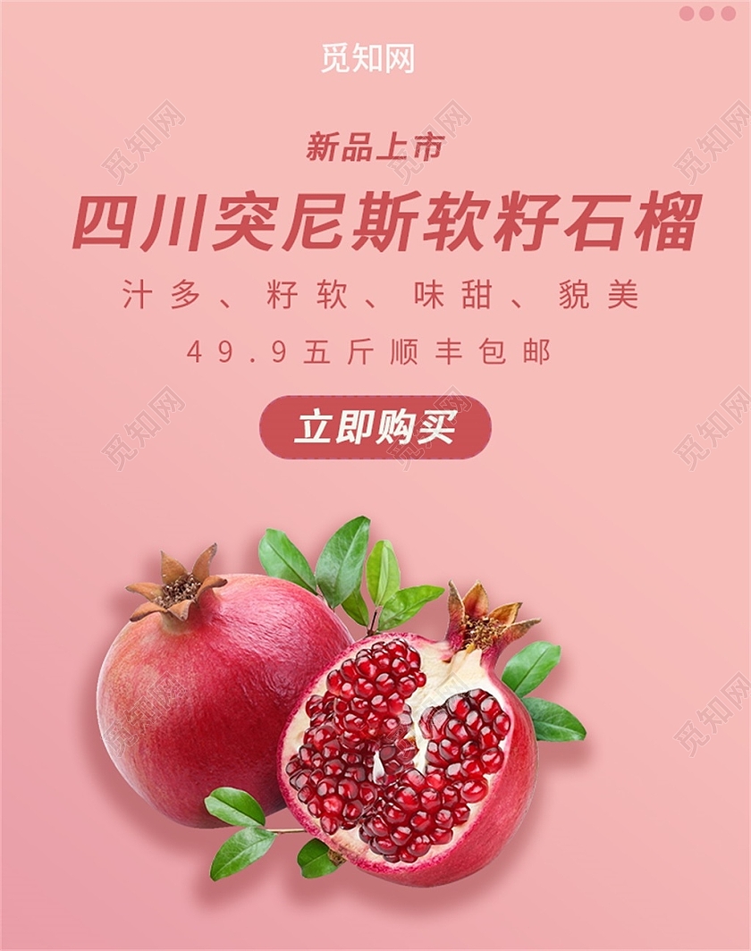 粉色清新四川突尼斯软籽石榴新品上市水果生鲜秋天秋季石榴海报banner