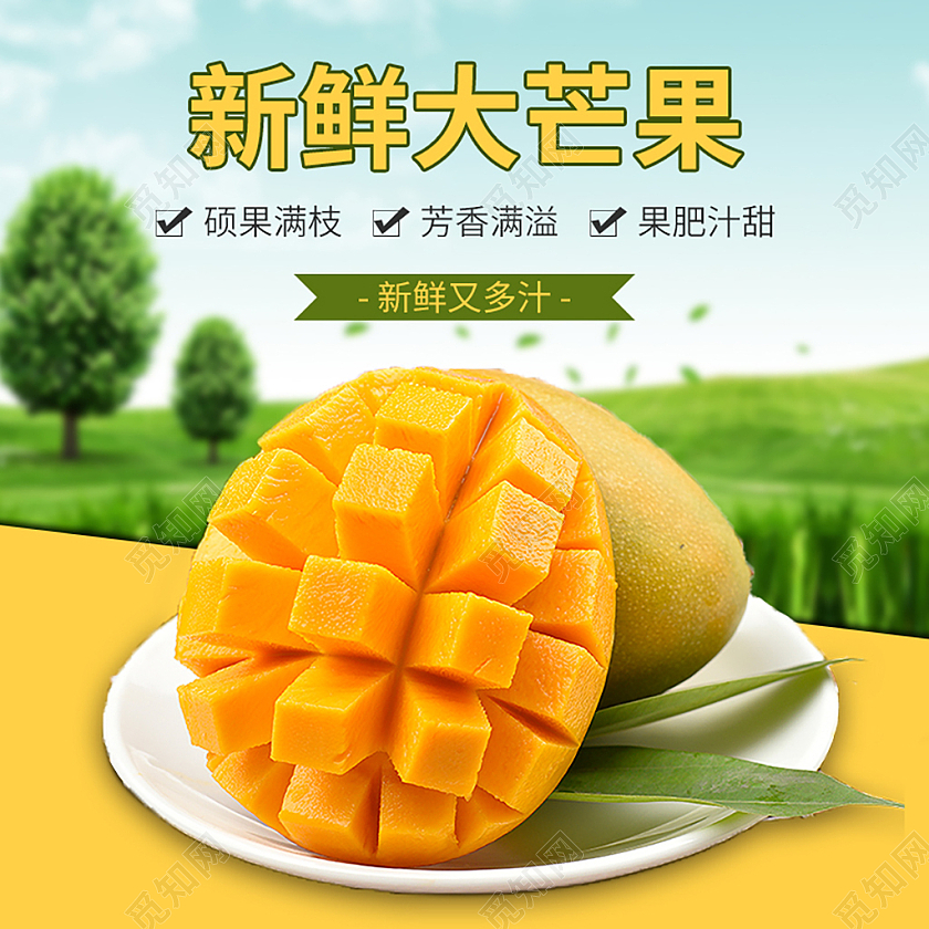 黄色简约新鲜大芒果水果生鲜秋天秋季芒果主图