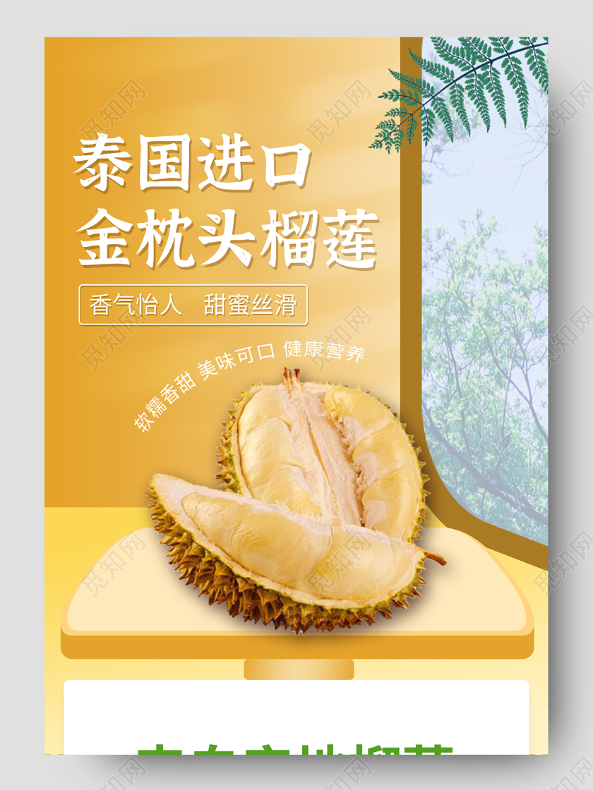 黄色立体泰国进口金枕榴莲水果榴莲详情页