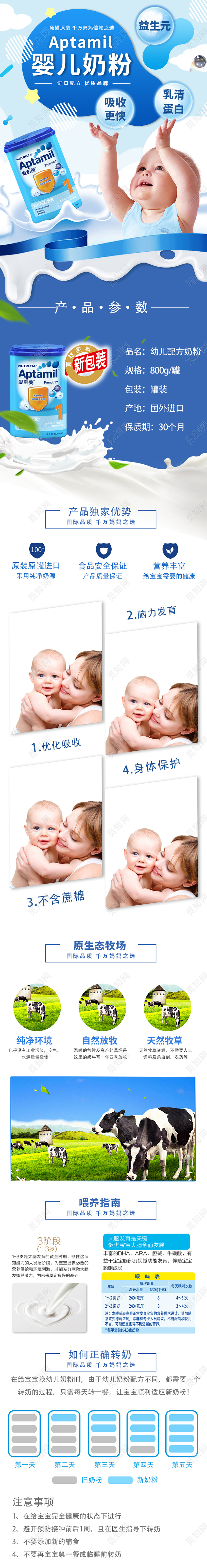 蓝色婴儿奶粉详情页设计淘宝电商详情页