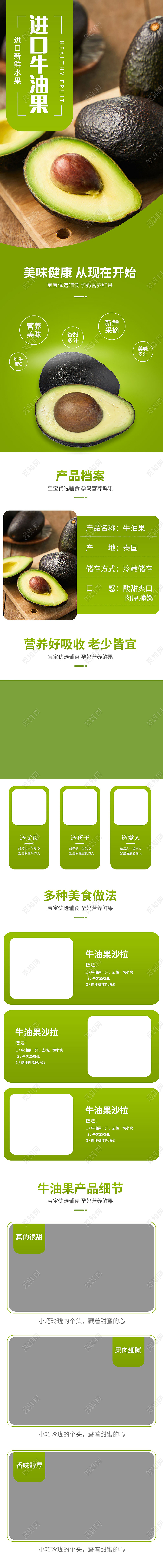 绿色简约进口牛油果水果牛油果详情页