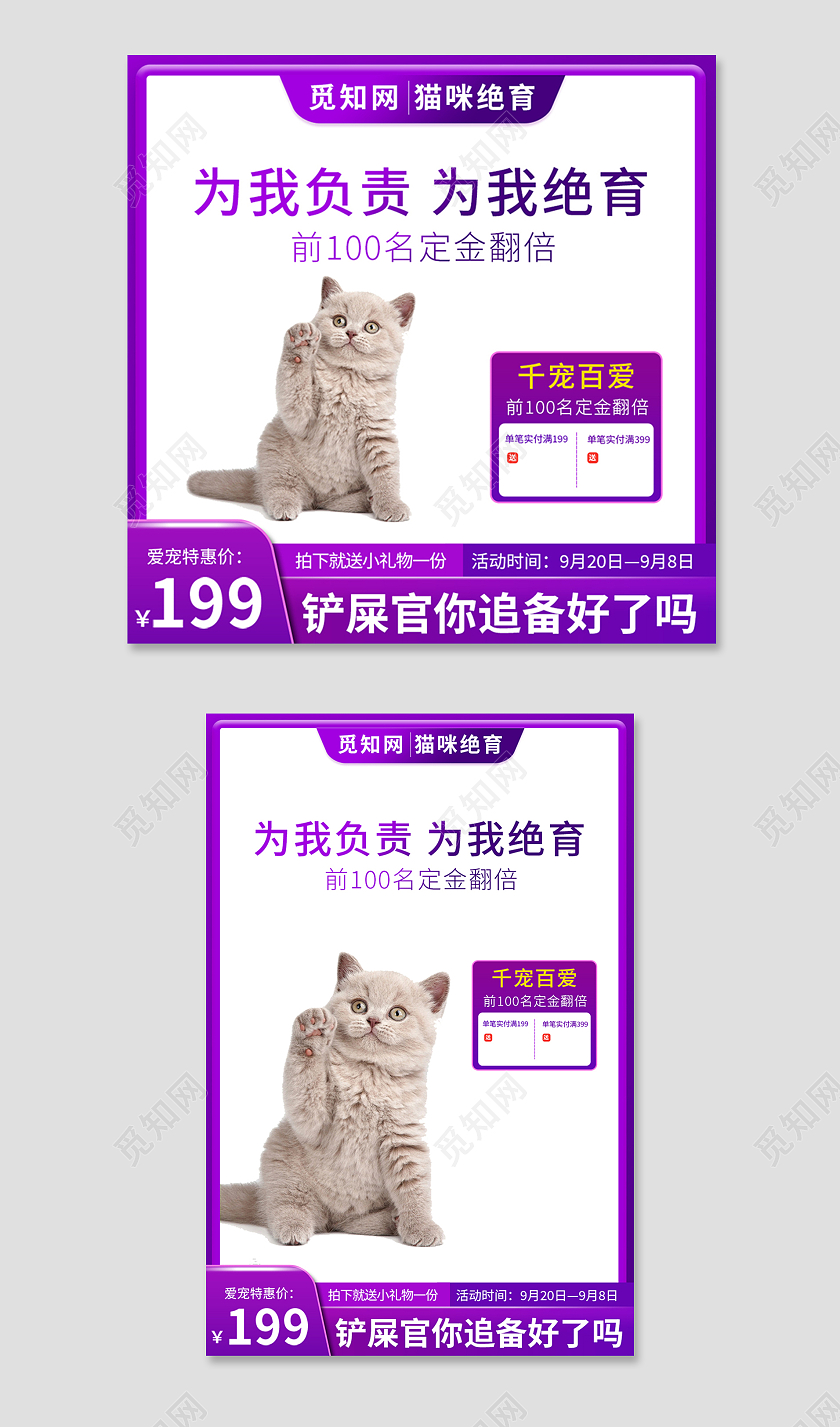 紫色简约风宠物绝育宠物医疗活动宠物医疗主图