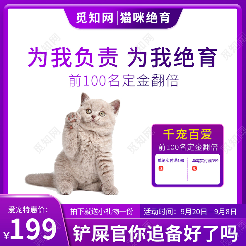 紫色简约风宠物绝育宠物医疗活动宠物医疗主图