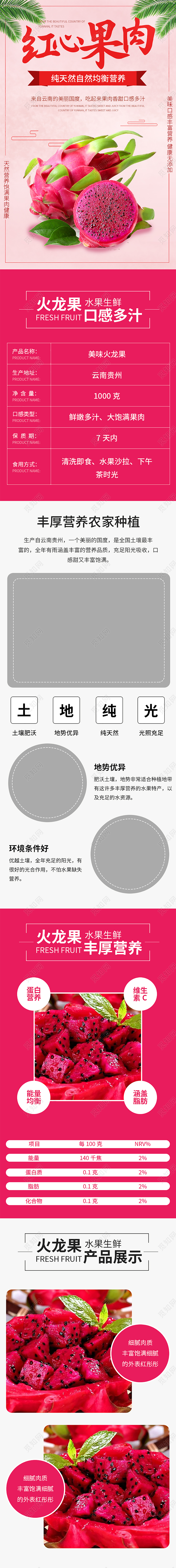 红色简约小清新红心果肉火龙果水果生鲜促销电商水果火龙果详情页