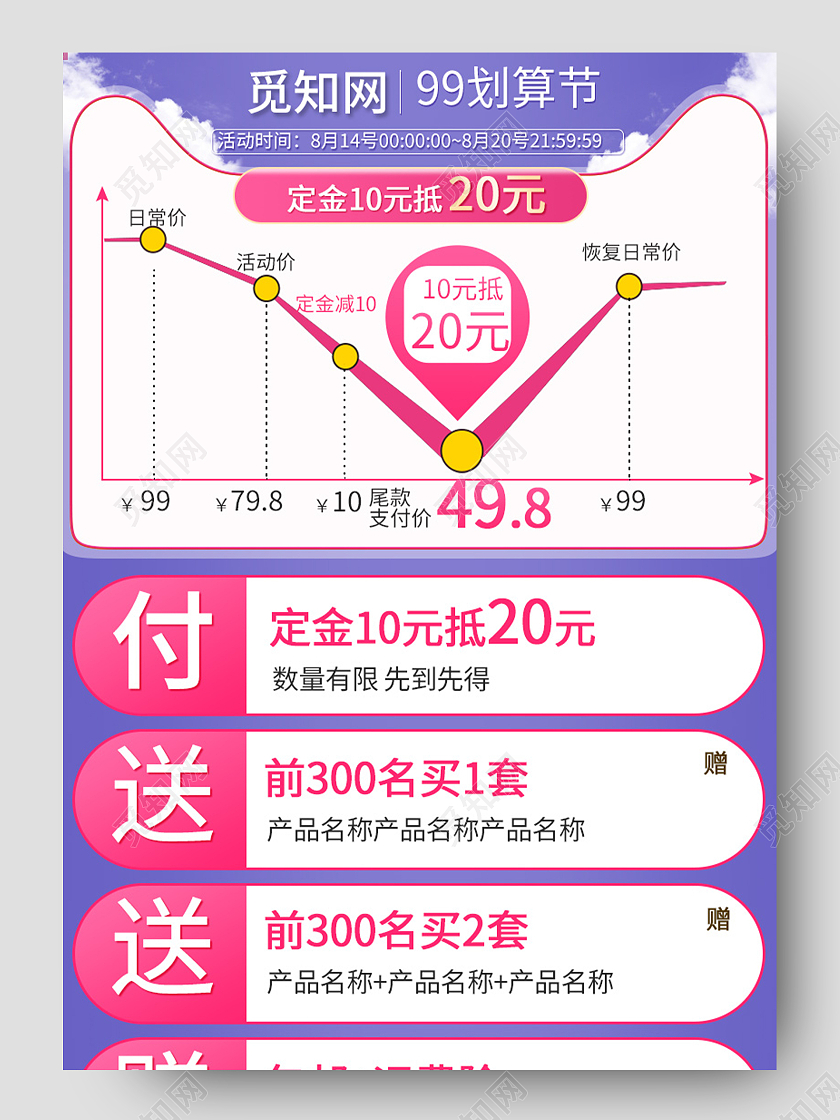 浅紫色简约99划算节优惠券活动99划算节关联页
