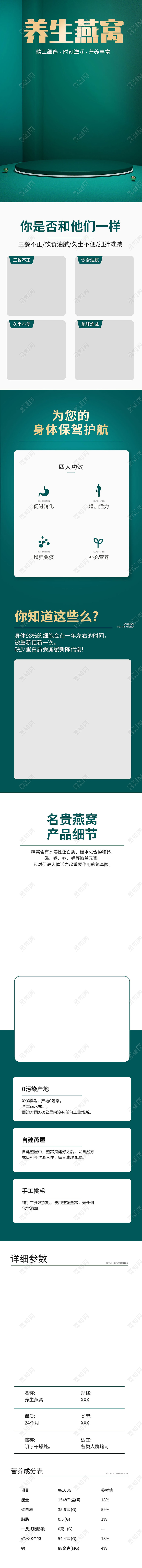 绿色中国风养生燕窝秋季新品保健品京东淘宝天猫秋季详情页