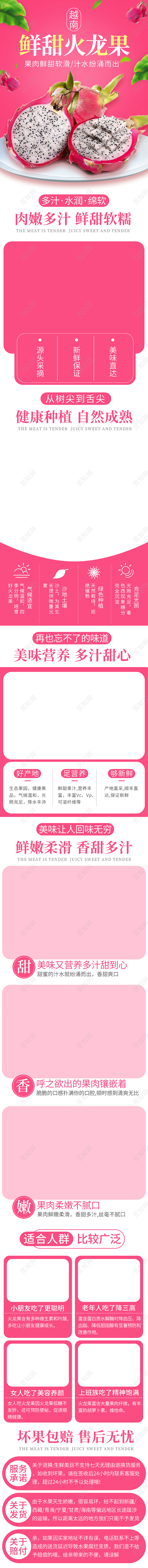 粉色简约鲜甜火龙果水果火龙果详情页