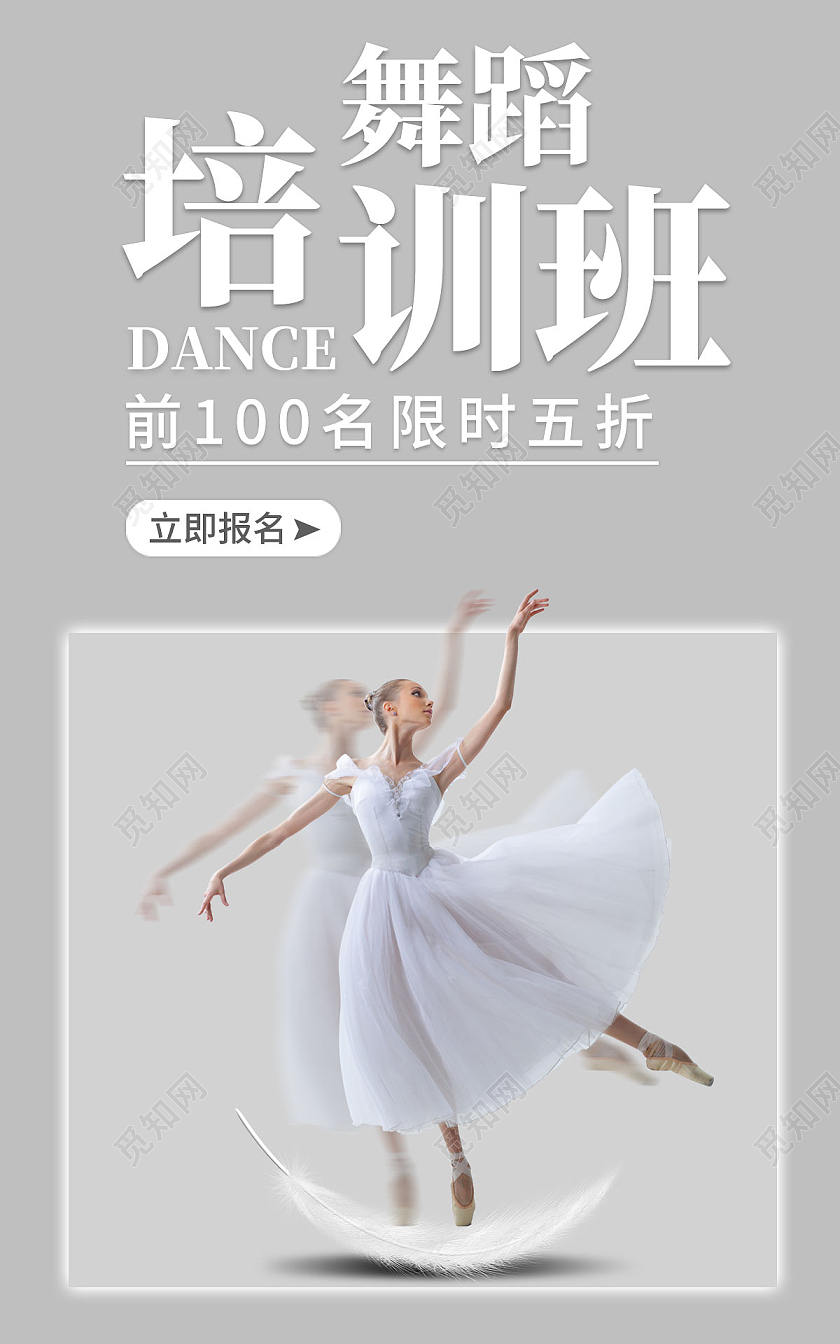 灰色简约清爽风格舞蹈培训班海报