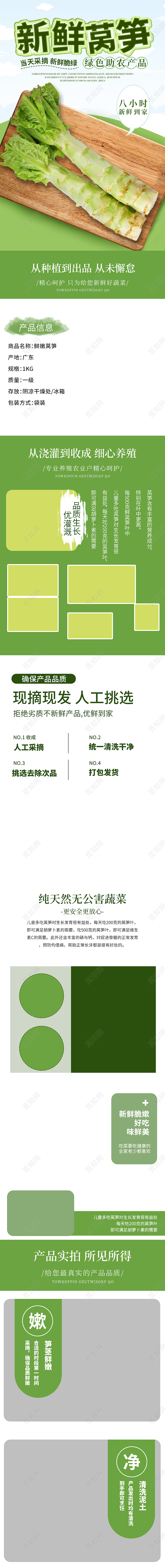绿色简约新鲜莴笋蔬菜生鲜莴笋详情页