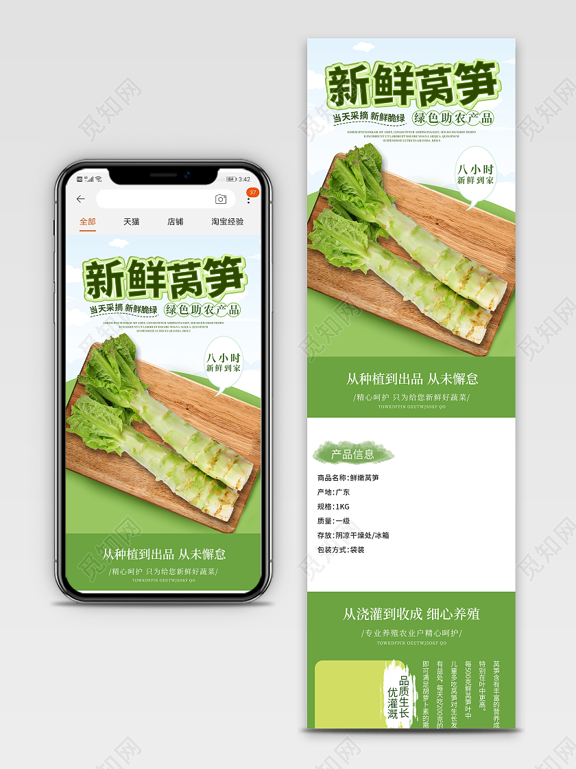 绿色简约新鲜莴笋蔬菜生鲜莴笋详情页
