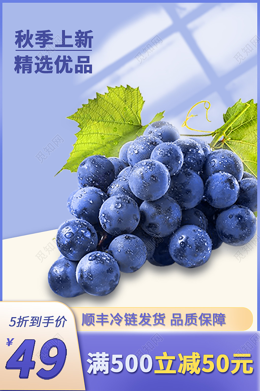 蓝色背景秋季上新精选优品葡萄主图