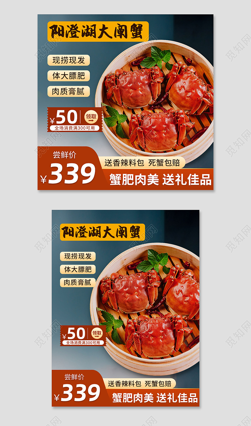 绿色实拍阳澄湖大闸蟹螃蟹食品主图直通车