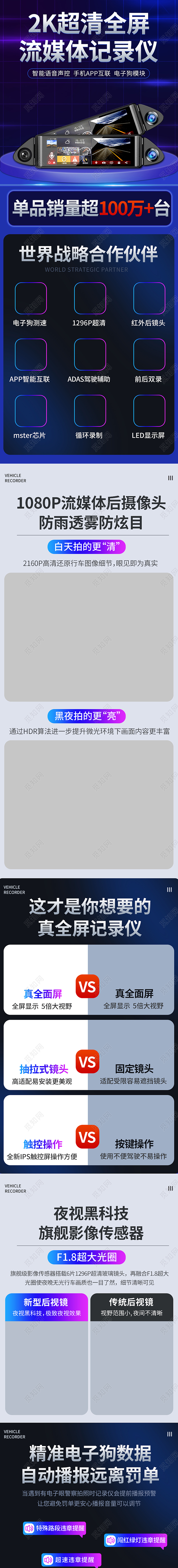 黑色简约风汽车配件配饰超清全屏汽车行车记录仪详情页