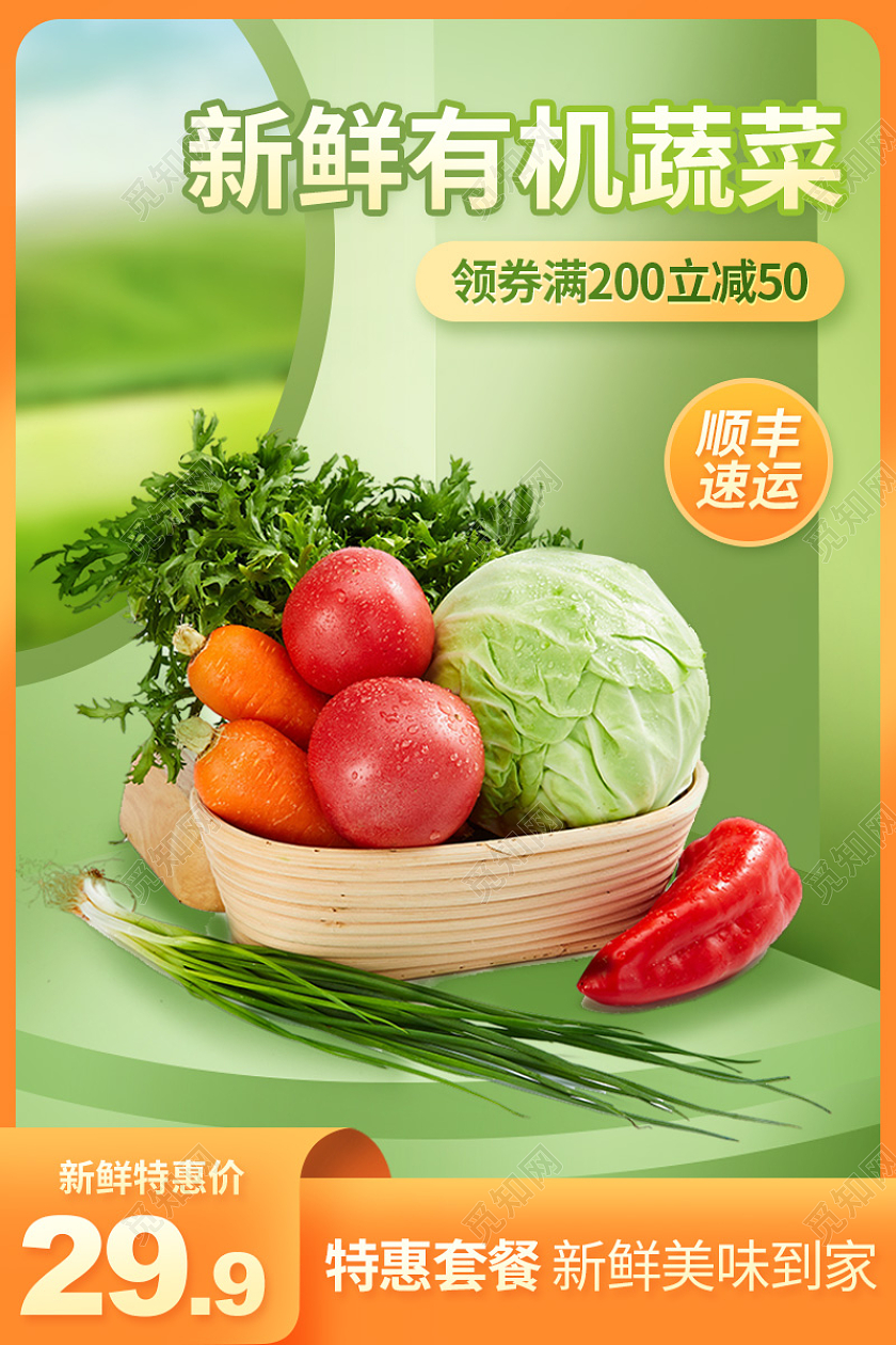 绿色食品生鲜有机蔬菜促销活动主图