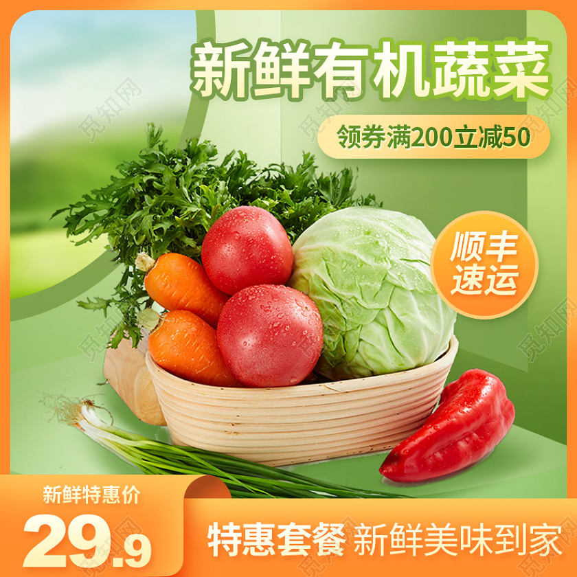 绿色食品生鲜有机蔬菜促销活动主图
