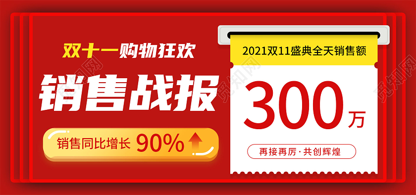 红色喜庆电商双十一销售喜报战报大字报海报双十一战报banner