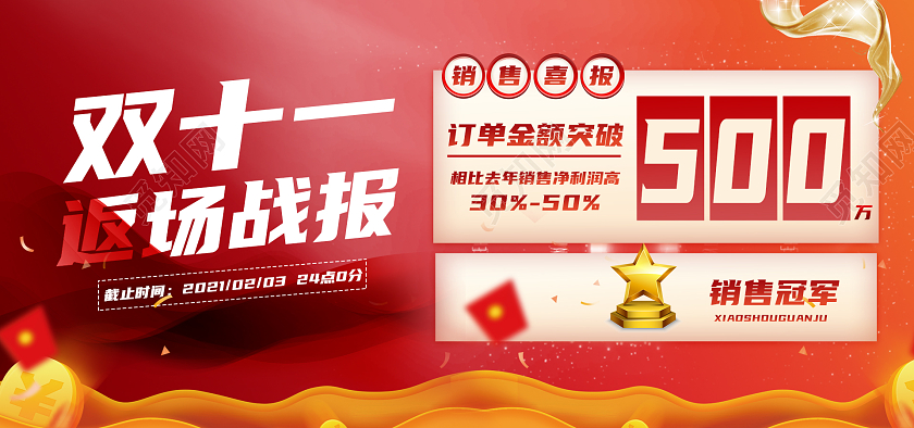 红色背景喜庆双十一战报banner